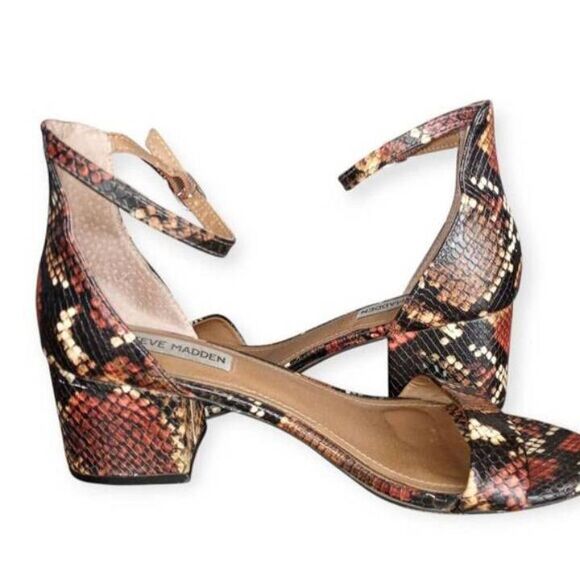 STEVE MADDEN IRENEE BROWN & BLACK SNAKE PRINT BLOCK HEEL ANKLE STRAP SANDAL SZ.8 - Picture 5 of 8
